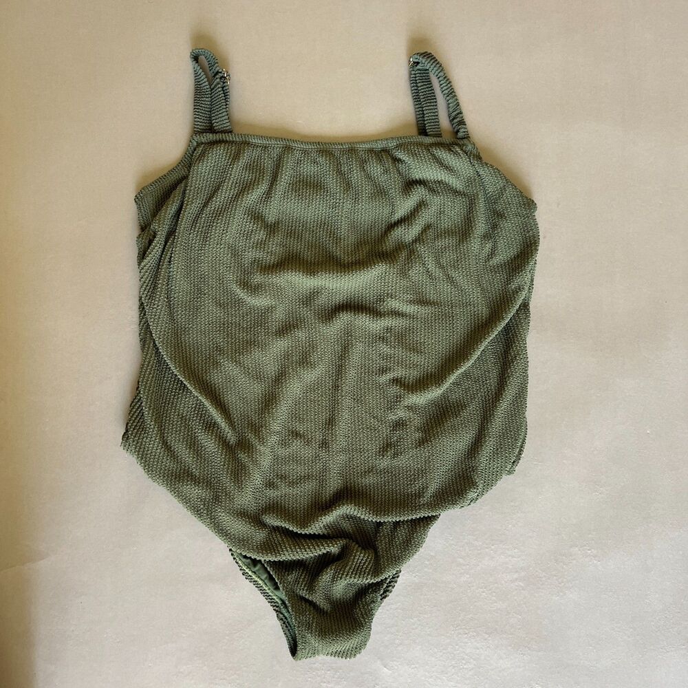 Olive green granola boho minimalist ribbed one piece swimsuit size 20